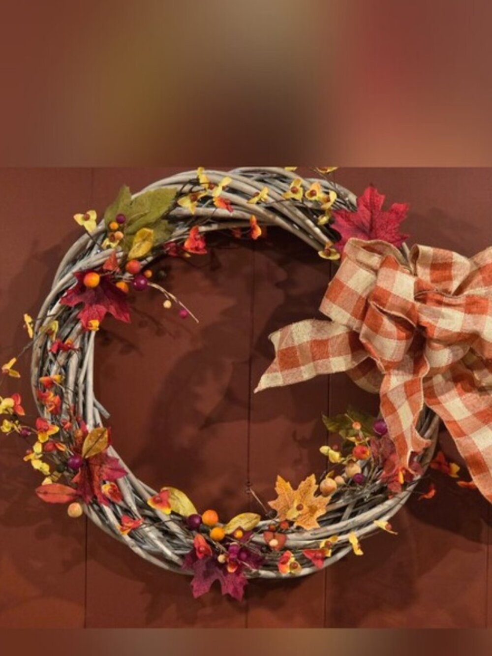 Festive Autumn 23-24" Wreath with Pinecones, Pumpkins, and Berries - Picture 9 of 17
